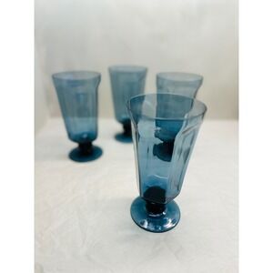 Vintage Lenox Crystal Dark Antique Blue Iced Tea Glass Goblet Set of 4 6.75 in